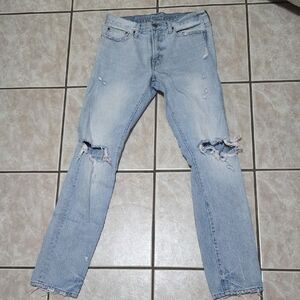 American Eagle Outfitters Blue Skinny Jeans with Distressed Knees